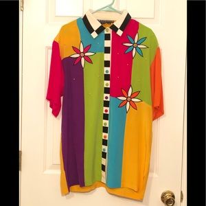 VINTAGE COLOR BLOCK BUTTON UP BLOUSE